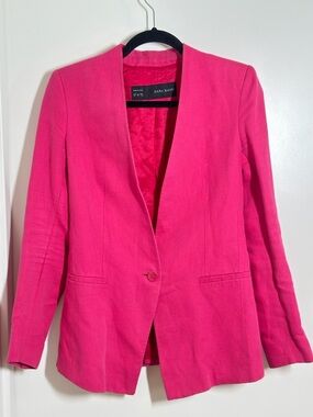 Zara Hot Pink Collarless Single-Button Blazer- made in Spain